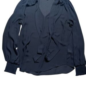 Ralph Lauren Long Sleeve Neck Tie Blouse Navy Blue